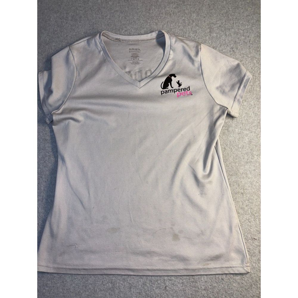 Augusta Sportswear Activewear T Shirt Top Womens Large Gray Pampered Pets V Neck